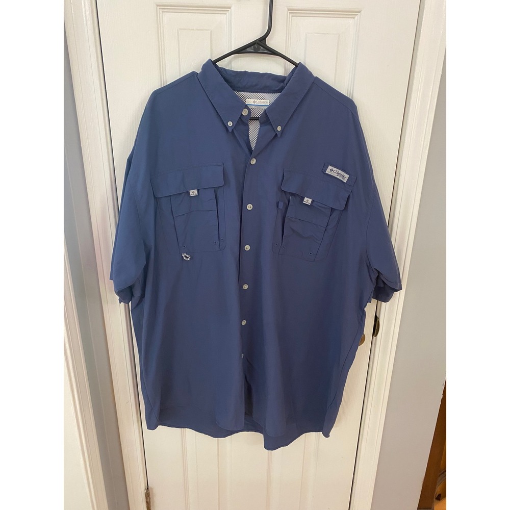 Columbia PFG Fishing Shirt Mens 2XT Blue Short Sleeve Vented Omni-Shade Tall